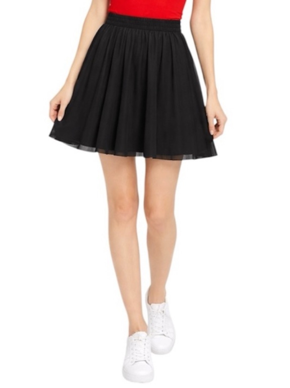 Elizabeth & Nicole Women Black Pleated Midi Skirt Elastic Waistband Size Large
